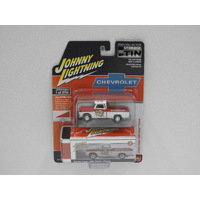 1:64 1965 Chevy Pickup "Crower Cams" (Custom White/Red) - Johnny Lightning "Storage Tin"