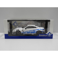 1:18 2024 Nissan GT-R (R35) Liberty Walk Body Kit Type 2 - For Paul Tribute (White/Blue stripes)