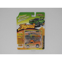 1:64 1981 Chevy Silverado 10 Fleetside (Orange Metallic/Lime Flames) - Johnny Lightning Street Freaks "Zingers"