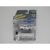 1:64 1965 Chevy Pickup "Crower Cams" (Custom Silver/White) - Johnny Lightning "Storage Tin"