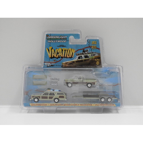 1:64 1972 Ford F100, 1979 Wagon Queen Family Truckster & Flatbed Trailer "National Lampoon's Vacation"