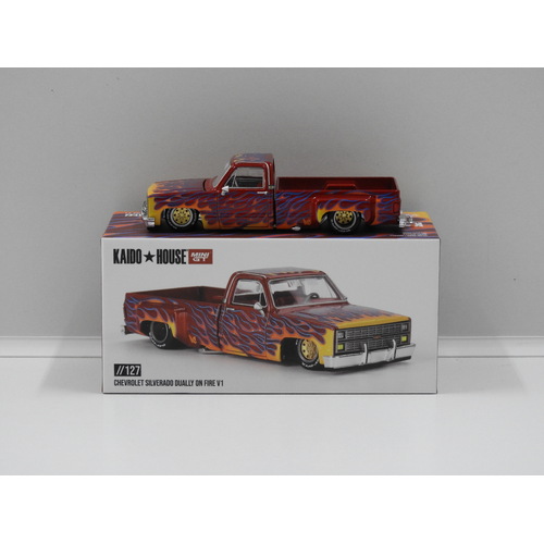 1:64 Chevy Silverado Dually (On Fire) V1 "Kaido House" (Opened, Unsealed)