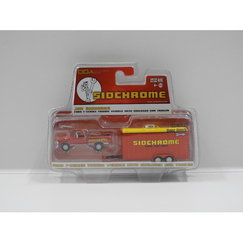 1:64 Ford F-Series Towing Vehicle with Enclosed Car Trailer "Sidchrome Jim Richards"