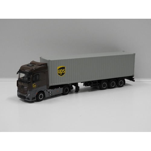 1:64 Mercedes-Benz Actros with 40 Ft Container "UPS Europe" (Opened, Unsealed)