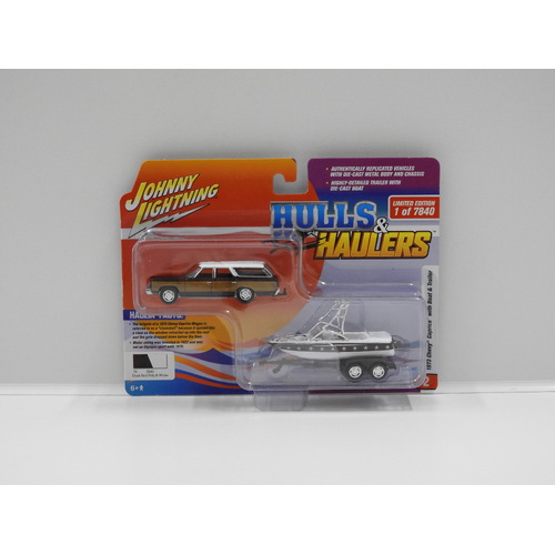 1:64 1973 Chevy Caprice with Boat & Trailer - Johnny Lightning "Hulls & Haulers"