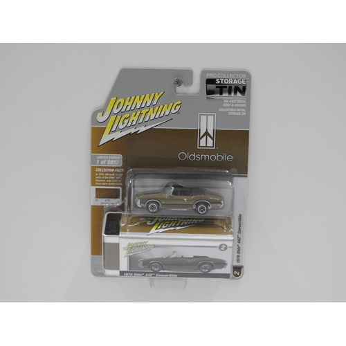 1:64 1970 Olds 442 Convertible (Burnished Gold) - Johnny Lightning "Storage Tin"